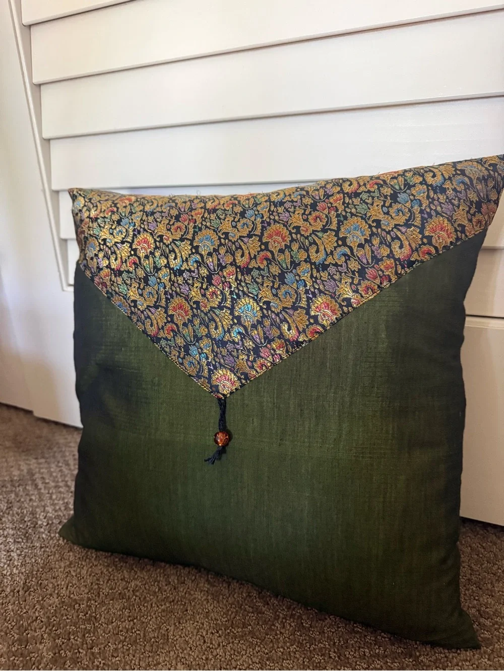 Green throw pillow Thailand Asian 16x16